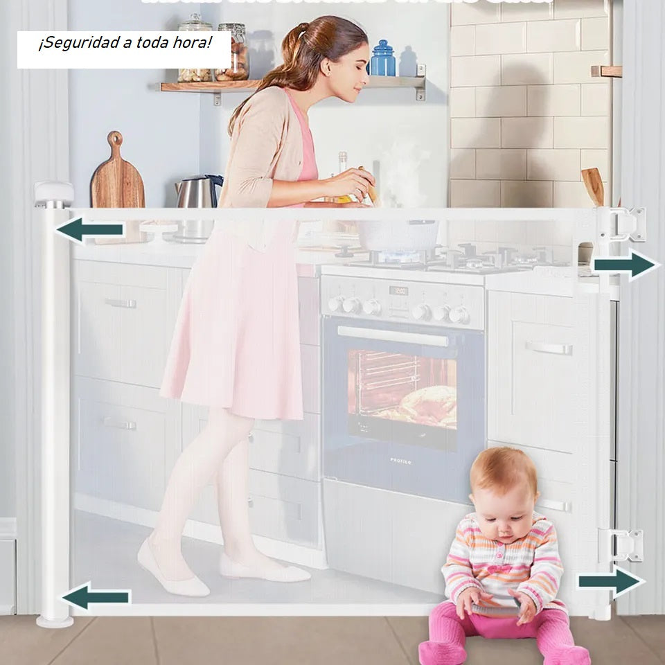 Puerta retractable, ajustable de seguridad para bebe, niños y/ o mascotas.